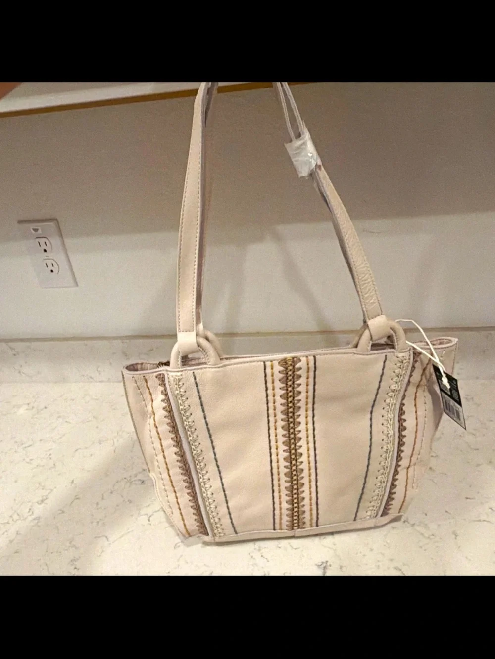 The Sak Los Feliz Leather Beige Tote Bag